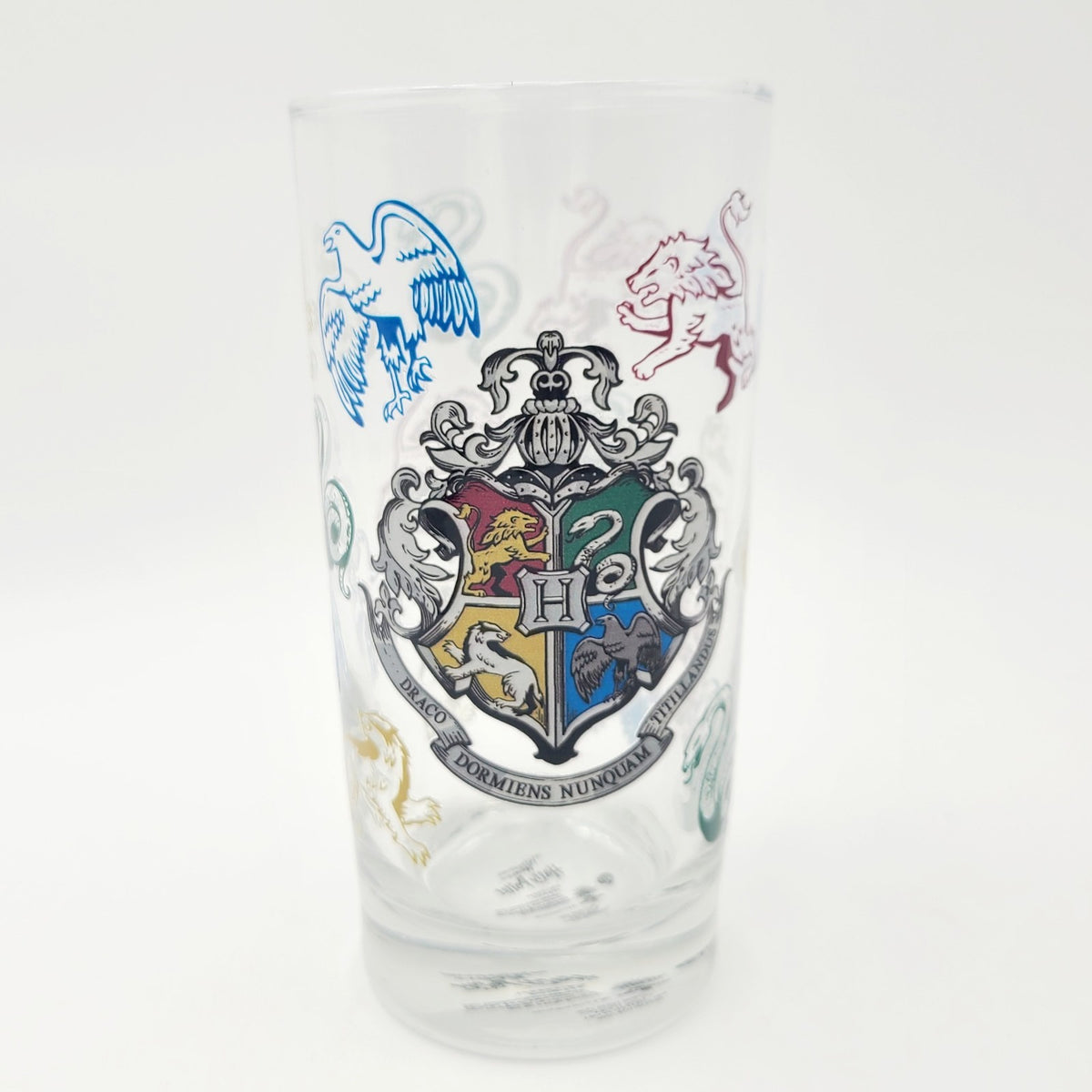 Universal Studios Harry Potter School Crest Gryffindor Lion Slytherin Glass Mug