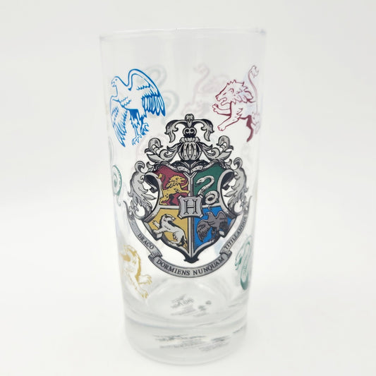 Universal Studios Harry Potter School Crest Gryffindor Lion Slytherin Glass Mug