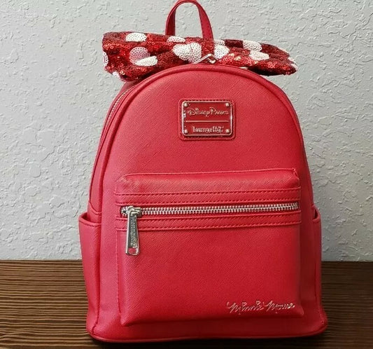 Disney Parks Minnie Mouse Red Mini Backpack with Sequined Bow by Loungefly 