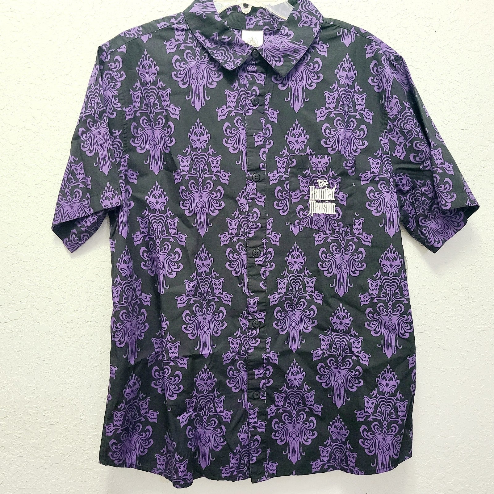 LARGE Disney World Parks 2025 Haunted Mansion Wallpaper Woven Adult Shirt NEW