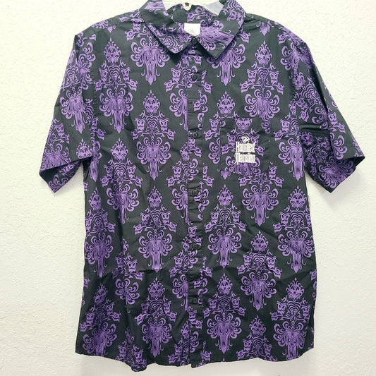LARGE Disney World Parks 2025 Haunted Mansion Wallpaper Woven Adult Shirt NEW