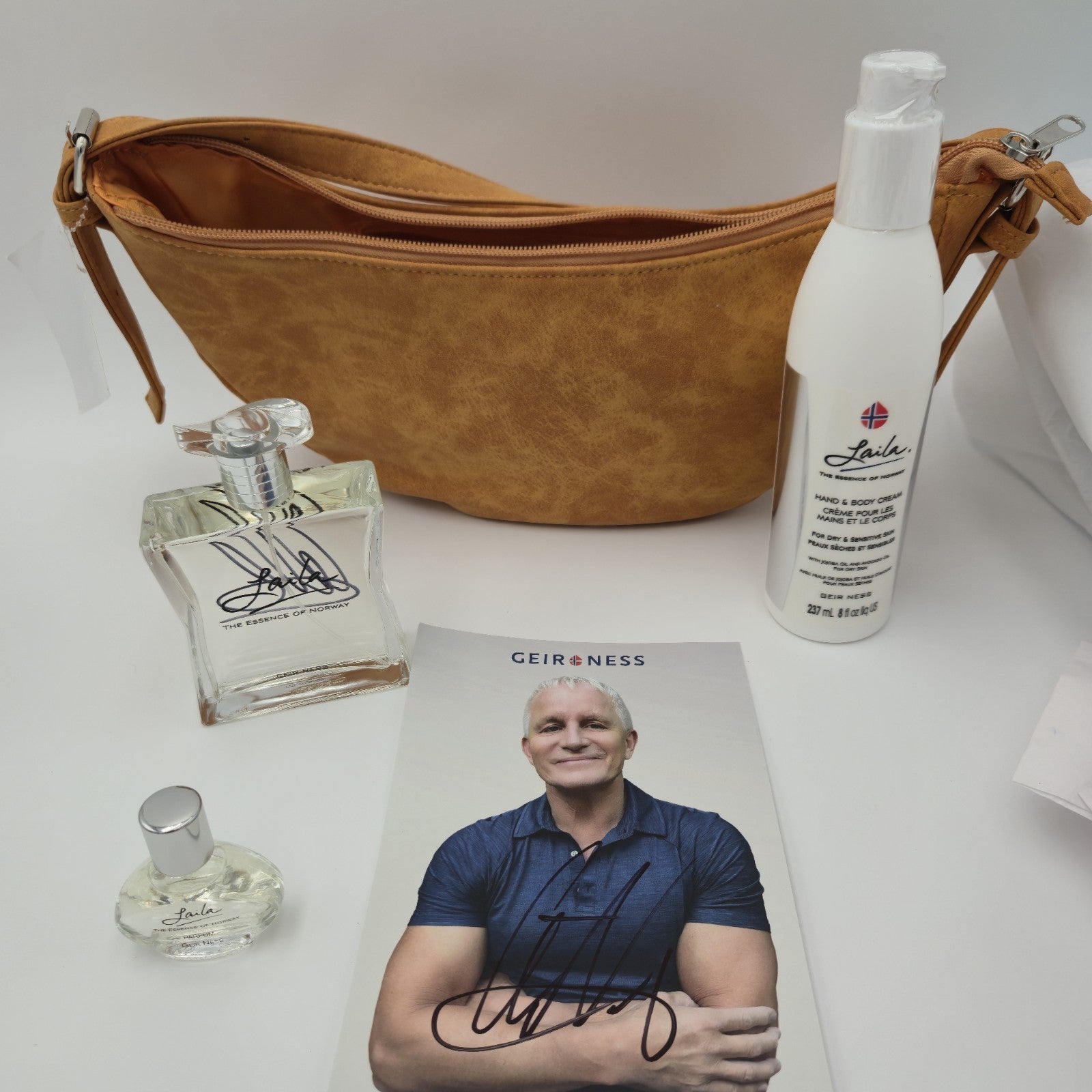 Signed by GEIR NESS Laila Bryne Bag Set Perfume Lotion Disney Parks EPCOT Norway
