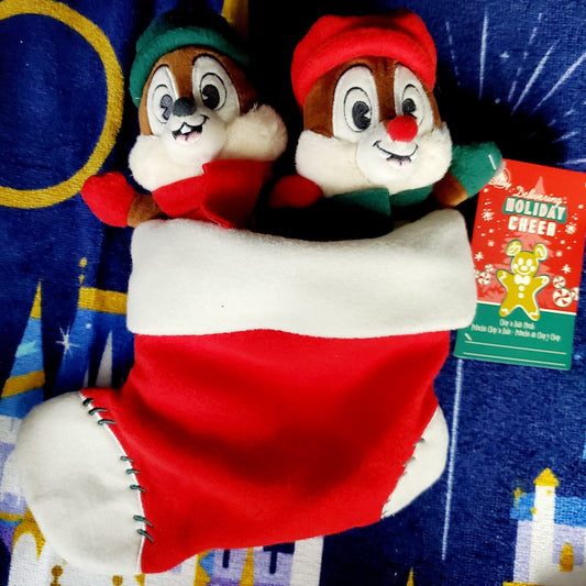 NEW 2022 Disney World Parks Christmas Chip & Dale Stocking Plush Holiday Cheer