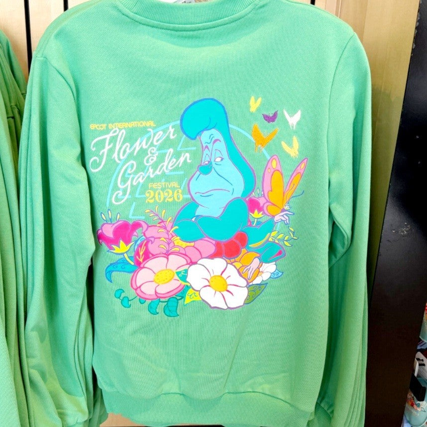 LARGE Disney Park 2026 Epcot Flower Garden Alice Wonderland Crewneck Sweatshirt