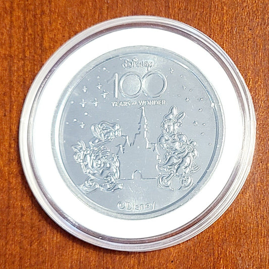 *Donald & Daisy Coin & Case* Disney Park 100 Years Silver Metal Medallion Castle