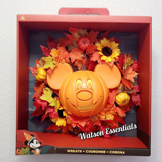 2025 Disney World Parks Halloween Mickey Mouse Pumpkin Wreath Light Up In Box