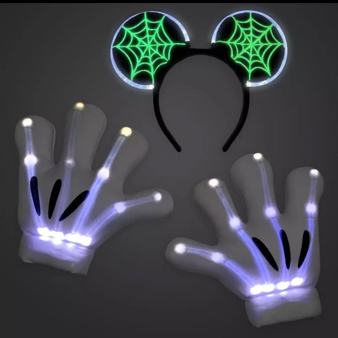 Disney Park Mickey Mouse Gloves Ears Light-Up Skeleton Costume Accessory Adult
