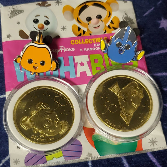 *Finding Nemo & Dory Pins & 50th Coin Set* Disney Parks Collectable Wishables 