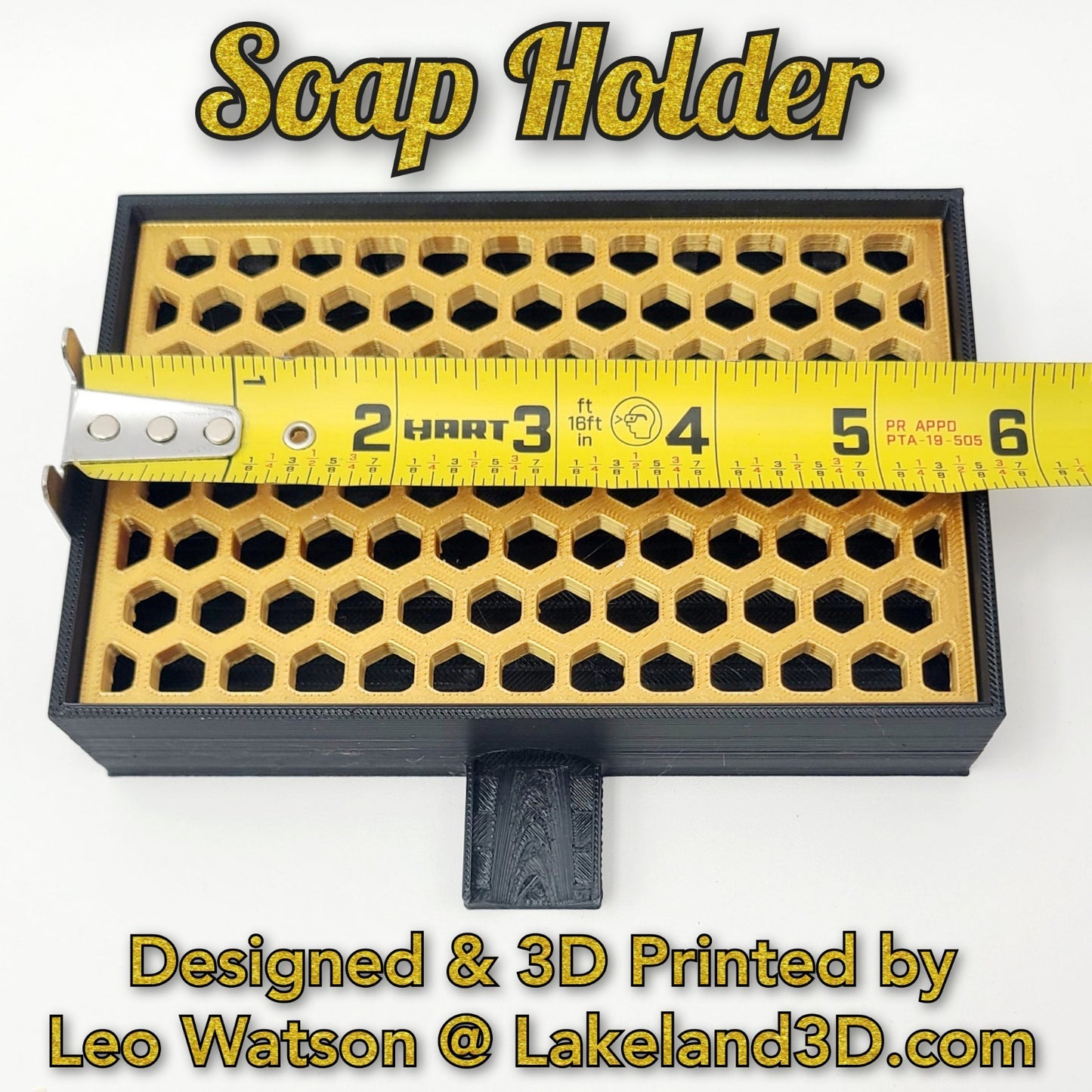 Soap Holder w/ Spout 3D Printed Black & Gold Decor Gift Decoration Lakeland3D