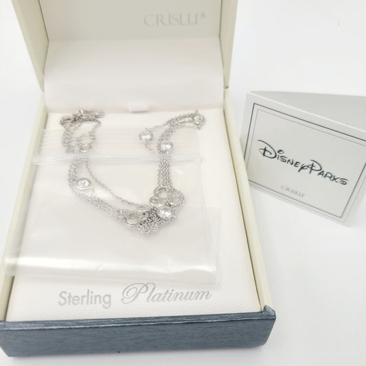 CRISLU Disney Parks Mickey Minnie Mouse Station Necklace Sterling Platinum HTF