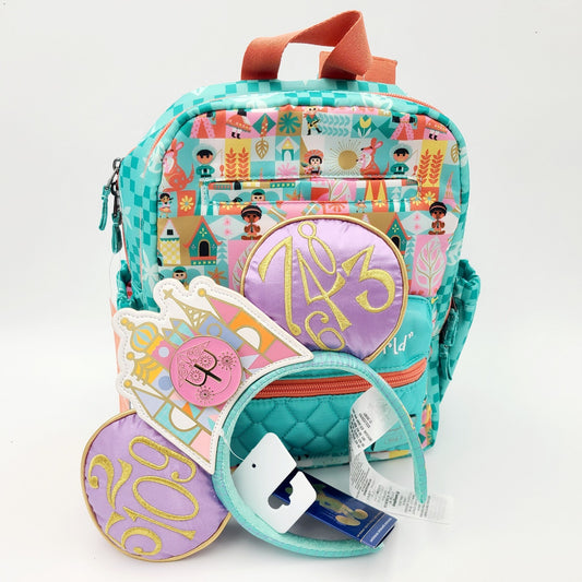 Walt Disney Parks It’s A Small World Lug Bag Backpack & Main Attraction Ears SET