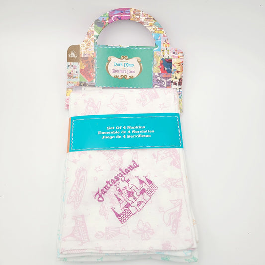 *Napkins Set of 4* Walt Disney World Icons Park Maps & Brochures Fantasyland NEW