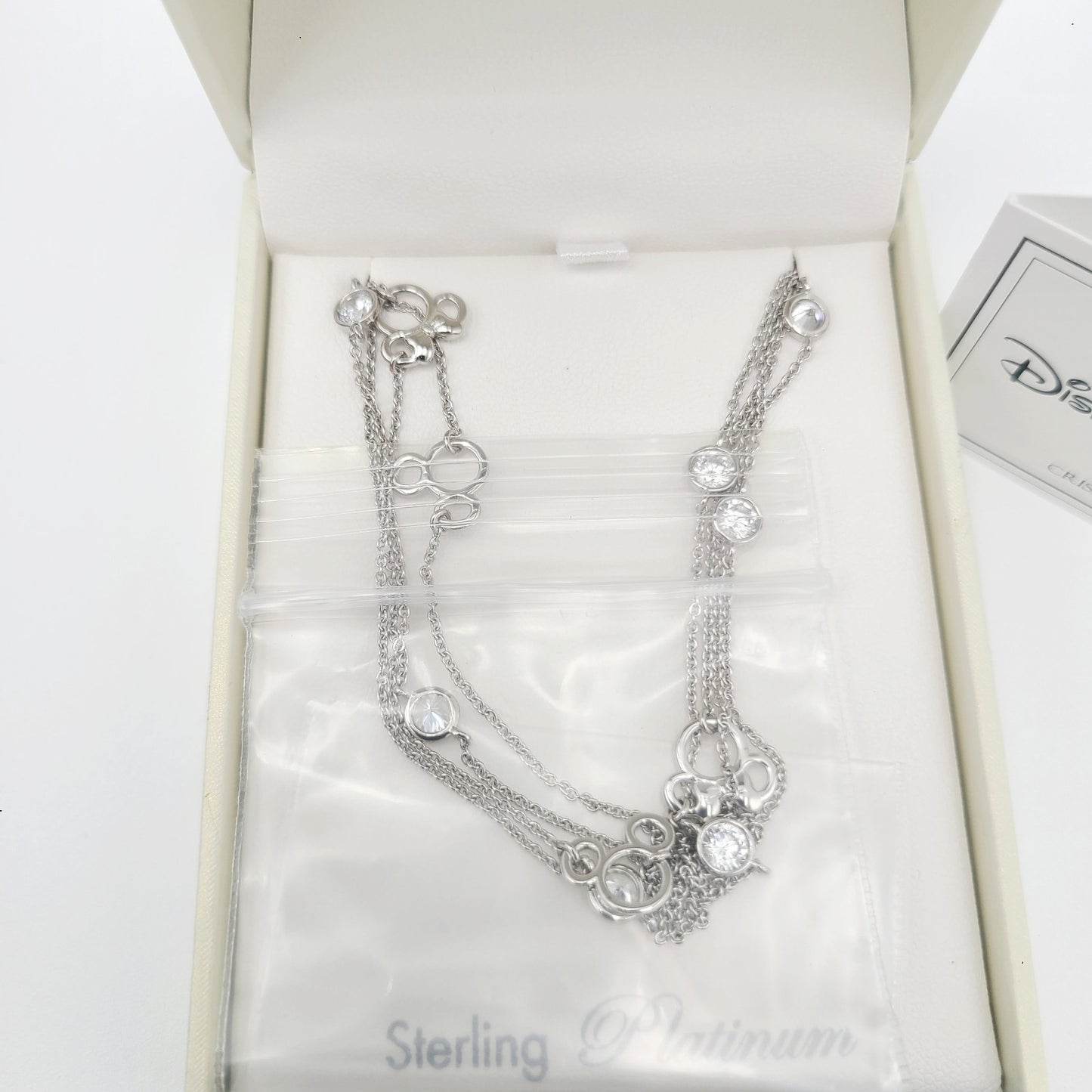 CRISLU Disney Parks Mickey Minnie Mouse Station Necklace Sterling Platinum HTF