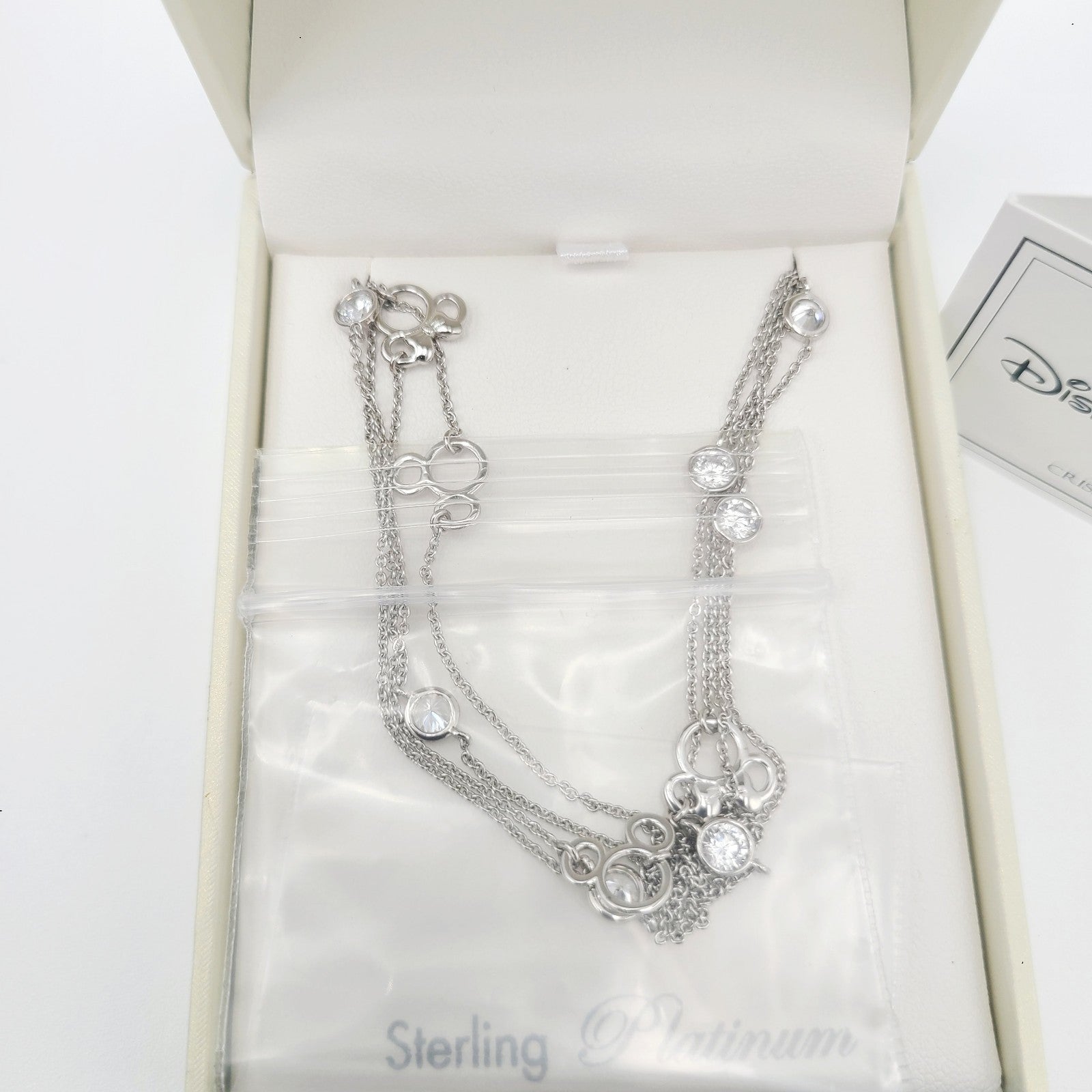 CRISLU Disney Parks Mickey Minnie Mouse Station Necklace Sterling Platinum HTF