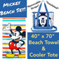 Disney Parks Mickey Mouse Summer Fun Cooler Tote Bag & Family Beach Towel Set
