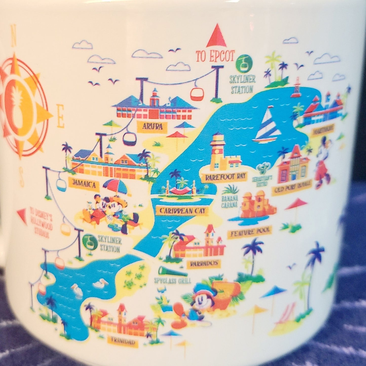 (1) Disney World Parks Caribbean Beach Resort Ceramic Coffee Mug Skyliner Map