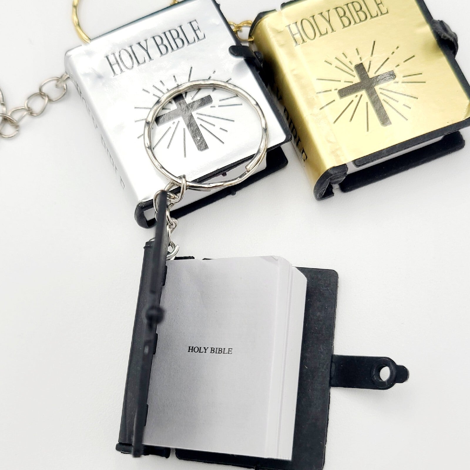 *12 TOTAL Keychain Bible* 4x Gold Silver Black Paper Pendant Holy Religious