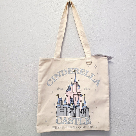 2026 Walt Disney World Parks WDW Pink Cinderella Castle Canvas Tote Inner Zipper