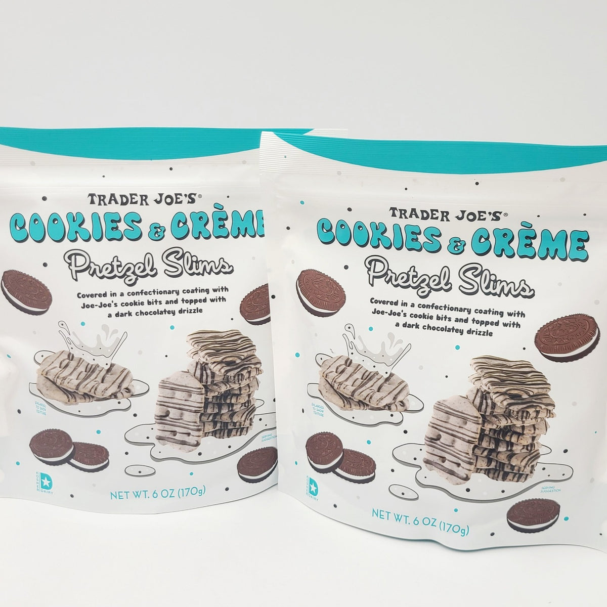 *2 Packs* Trader Joe's Cookies & Creme Cream Pretzel Slims  6 Oz Pretzels Bags