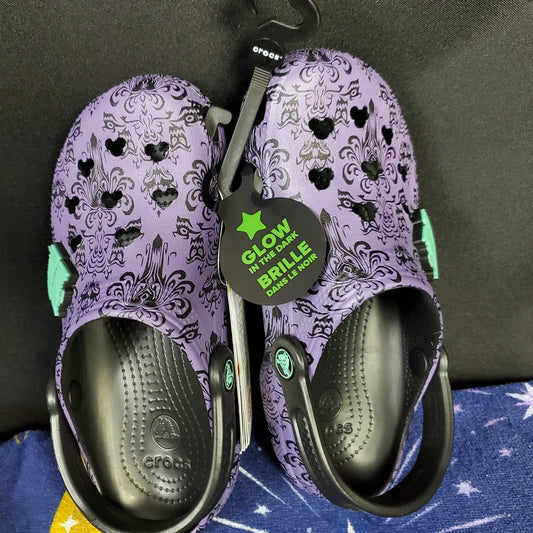 *M4 / W6* Disney Parks Haunted Mansion Purple Wallpaper Crocs Adult Shoes Glow