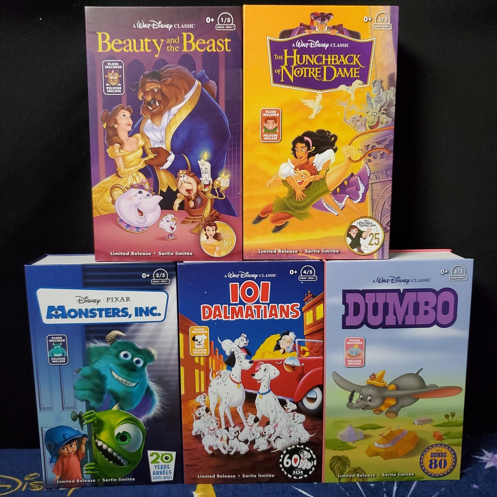 *5 VHS Small Plush Set* Disney Parks Series 1 Beauty Beast, Dumbo,  Monsters Inc