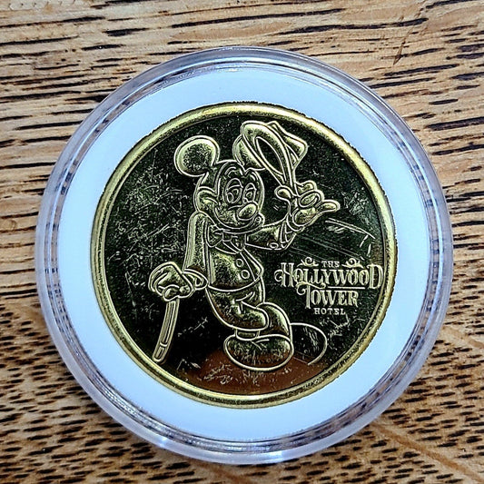 2025 Mickey Coin Walt Disney World Park Gold Color Metal Tower Terror Hollywood