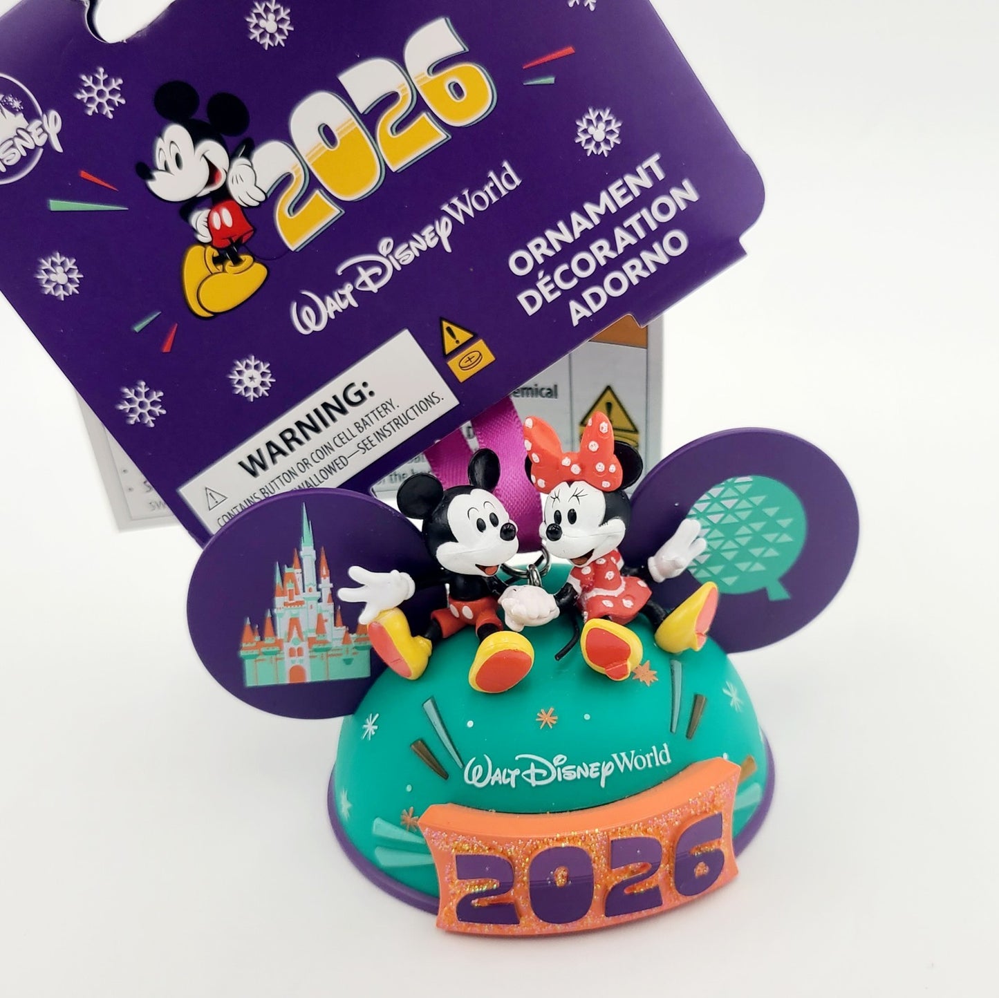 2026 Walt Disney World Parks Mickey & Minnie Mouse Ear Hat Christmas Ornament