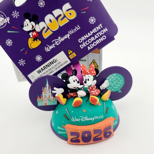 2026 Walt Disney World Parks Mickey & Minnie Mouse Ear Hat Christmas Ornament