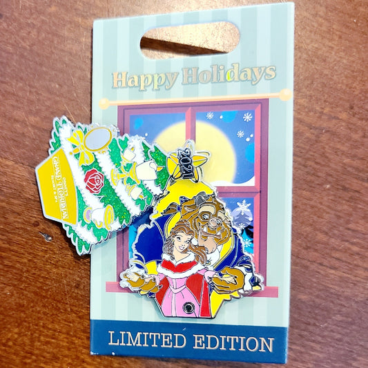 2021 Disney World Grand Floridian Beauty & The Beast Happy Holidays Pin Belle