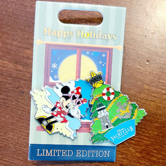2021 Disney LE Pin Christmas Happy Holidays Yacht Club Resort Minnie Mouse