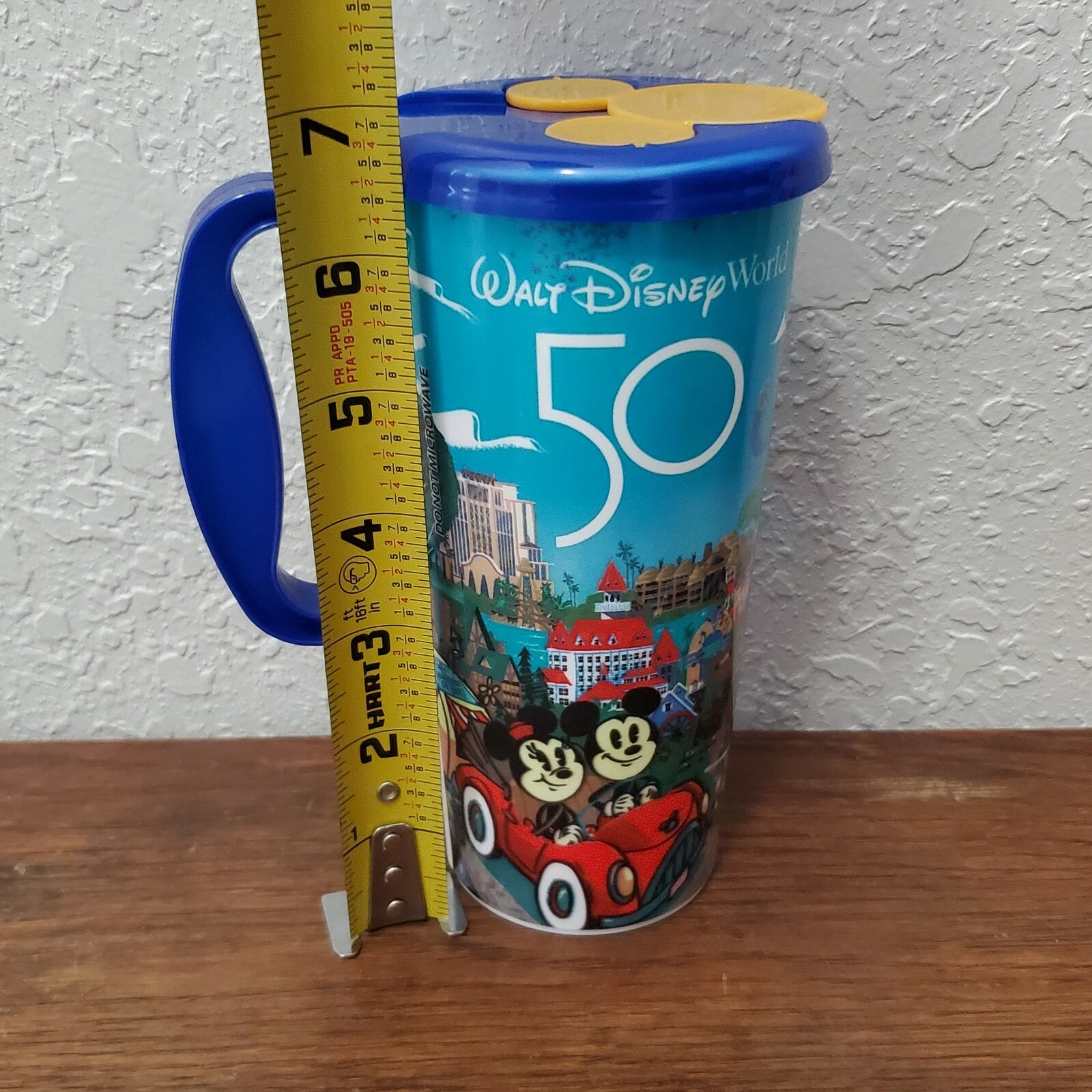 Disney Parks WDW 50th Anniversary Resort Refillable Mug Blue Lid Mickey Minnie 