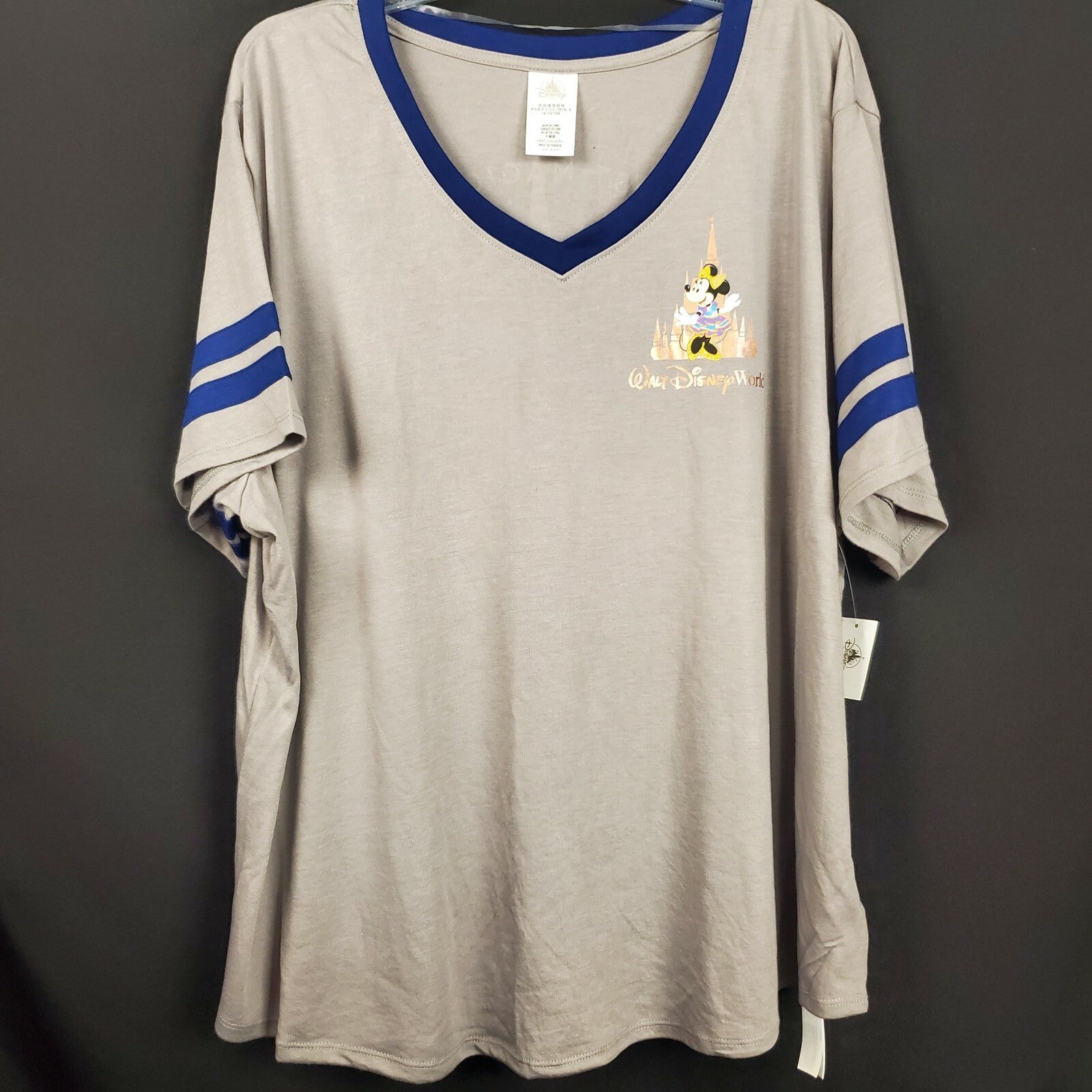 LARGE Walt Disney World 50th Anniversary Minnie Mouse V Neck Ladies Shirt Castle