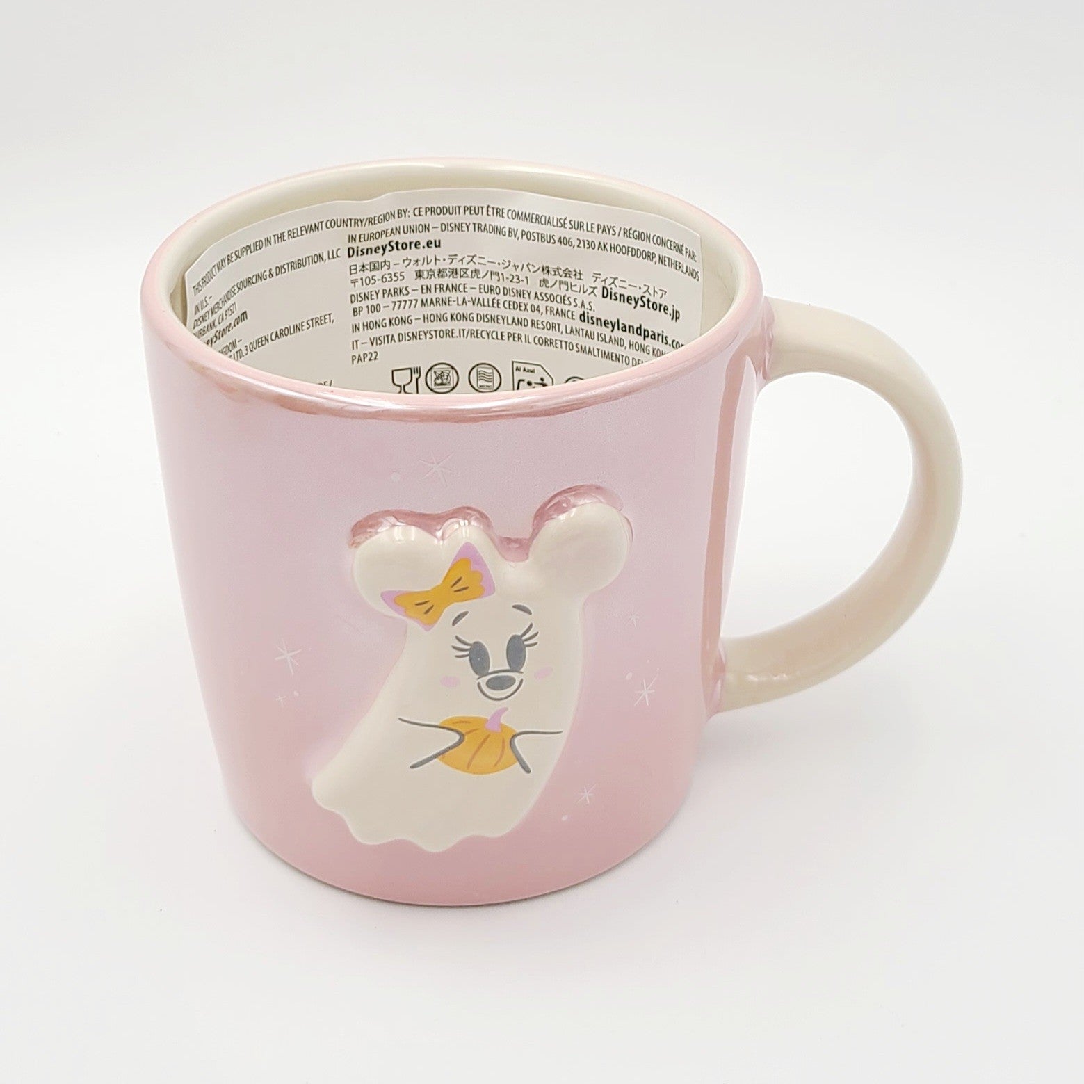 Disney Parks 2025 Halloween Minnie Mouse Ghost Cat Pink Ceramic Coffee Mug New