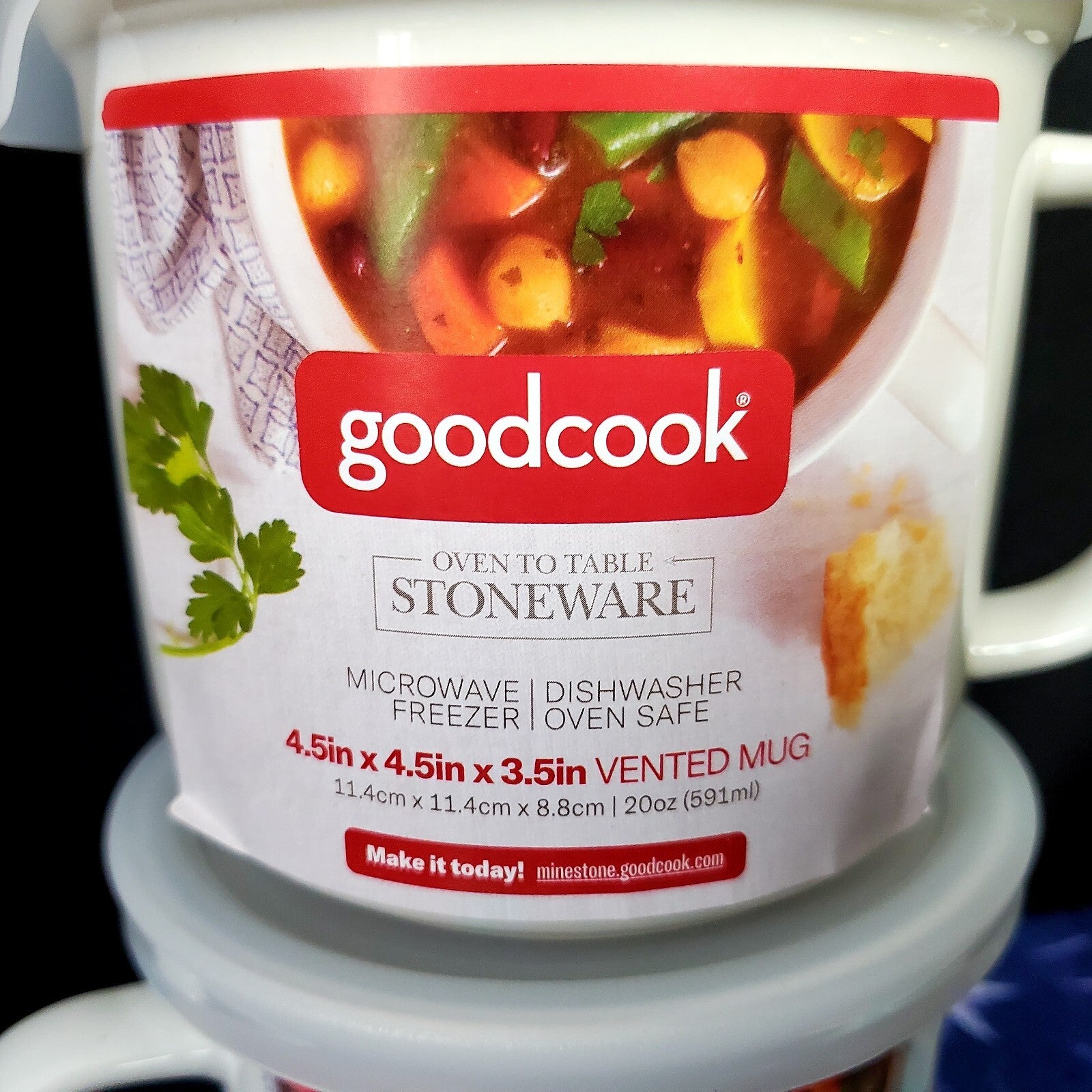(2) Good Cook Vented Soup Mugs 20oz White Vent Microwave Oven Freezer Safe NEW
