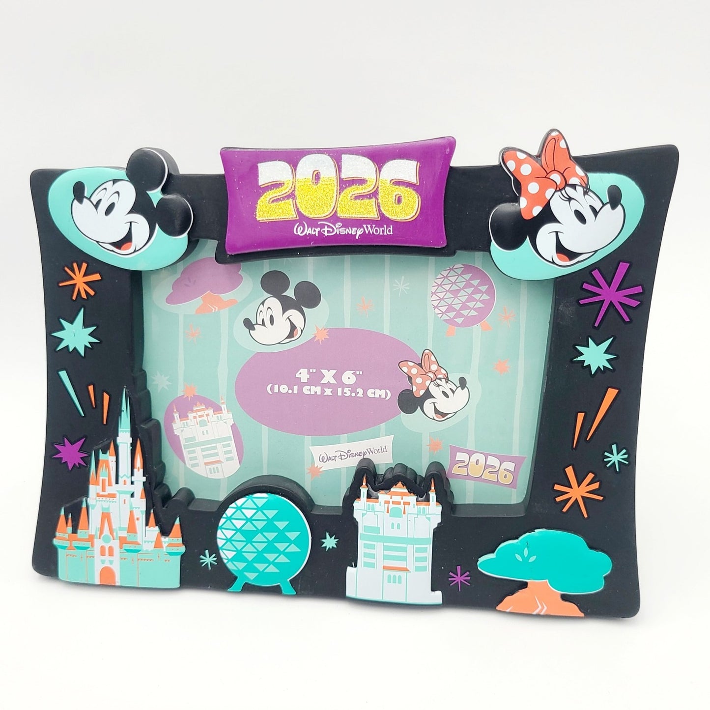 2026 Walt Disney World 4 Parks Icons Magic Kingdom Epcot Animal Photo Frame 4x6”