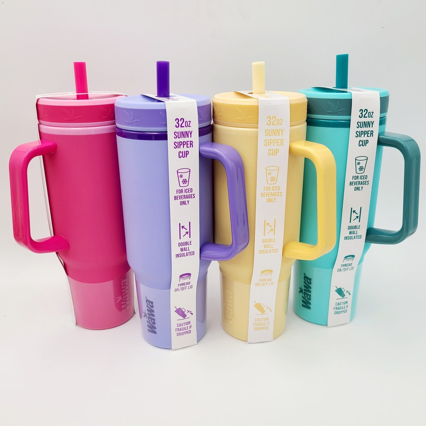 *Set of 4* Wawa Tumbler Mug w/Handle 32 Oz ICED BEVERAGE Teal Pink Purple Yellow