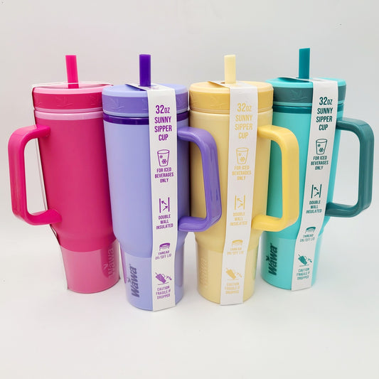 *Set of 4* Wawa Tumbler Mug w/Handle 32 Oz ICED BEVERAGE Teal Pink Purple Yellow