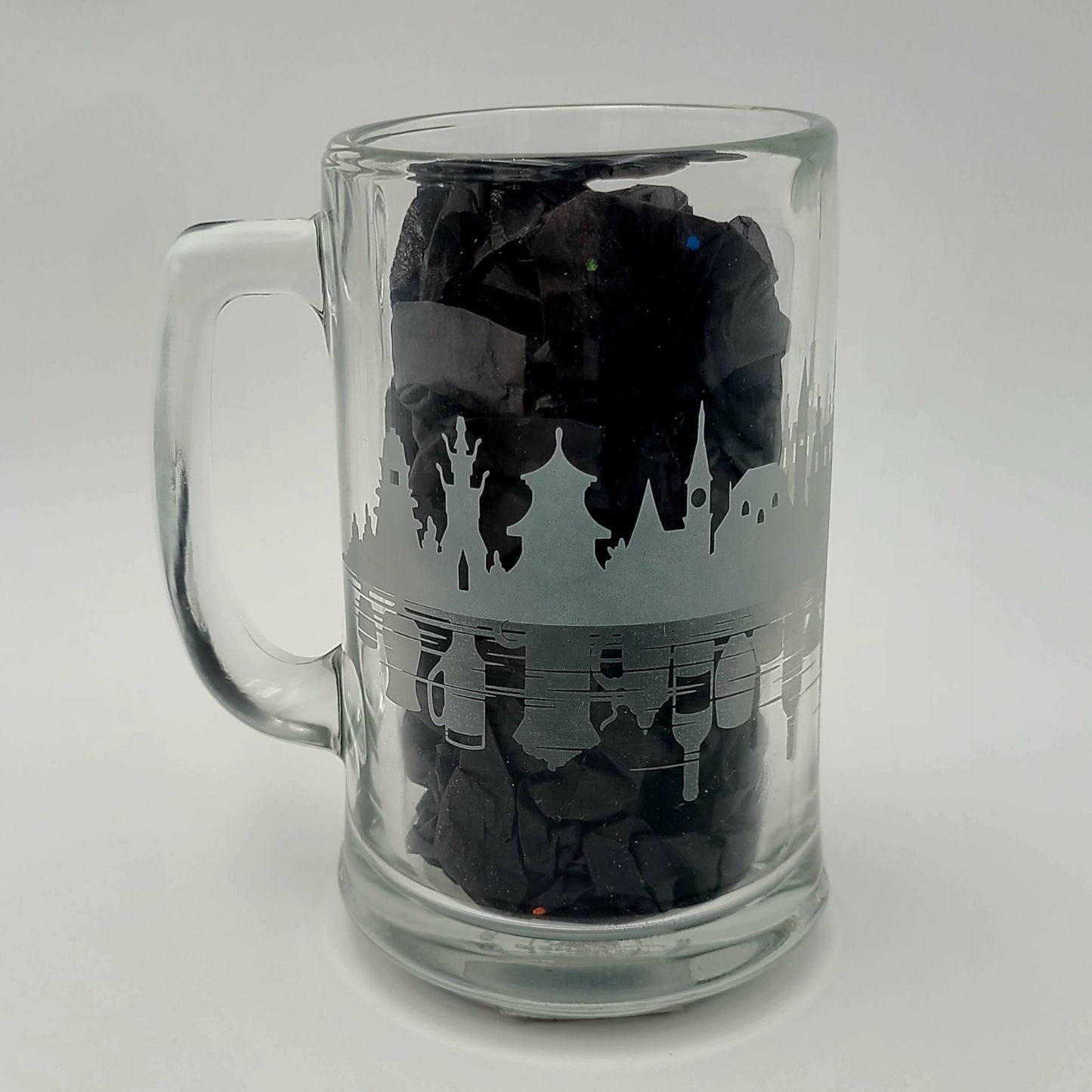 (1) Walt Disney World Parks EPCOT Showcase Pavilion Etched Glass Beer Mug Stein