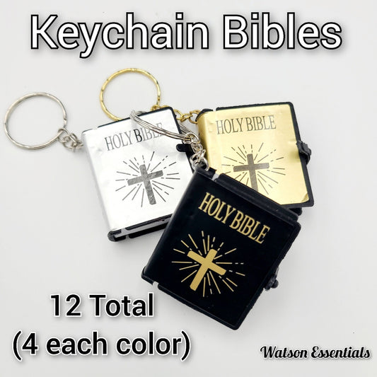*12 TOTAL Keychain Bible* 4x Gold Silver Black Paper Pendant Holy Religious