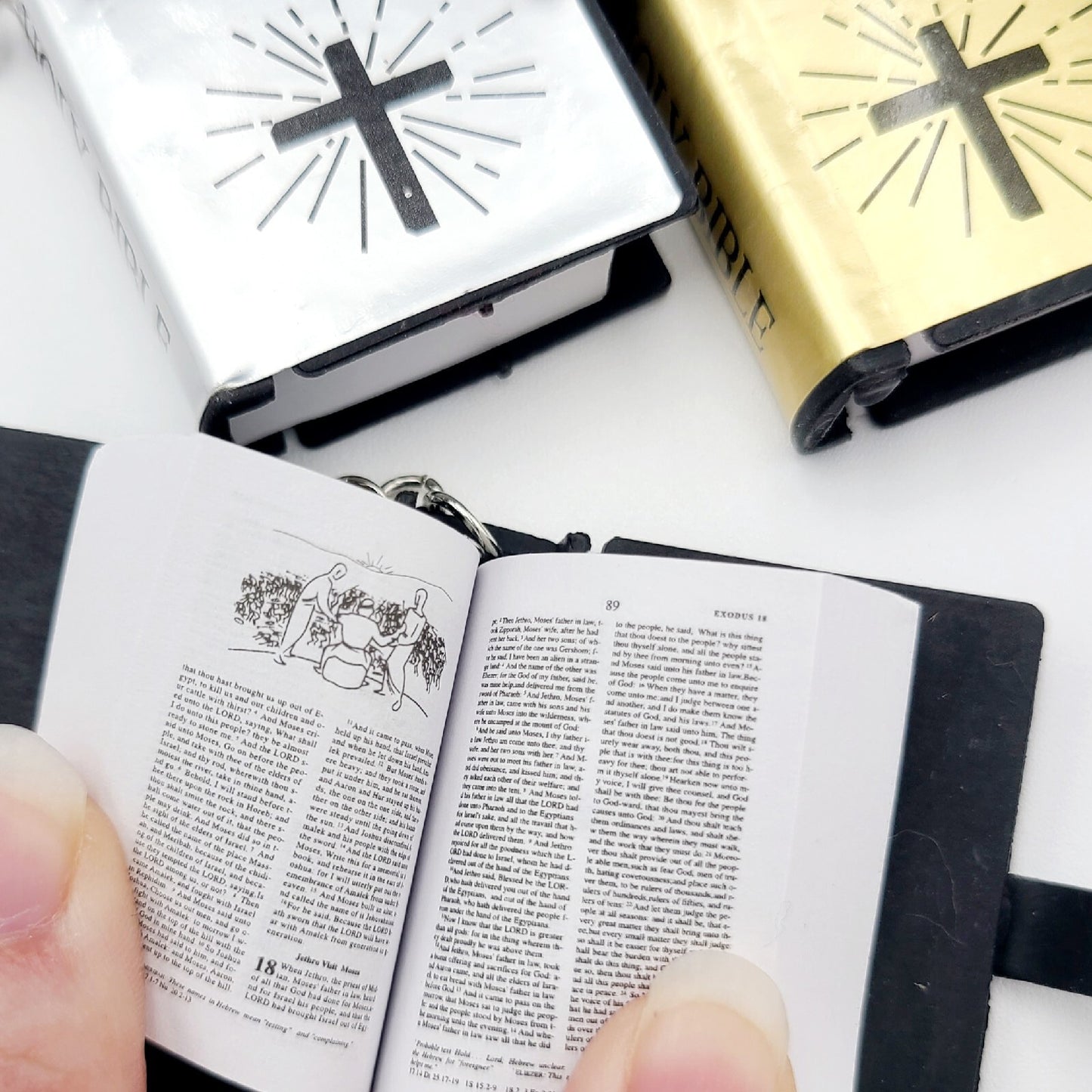 *12 TOTAL Keychain Bible* 4x Gold Silver Black Paper Pendant Holy Religious