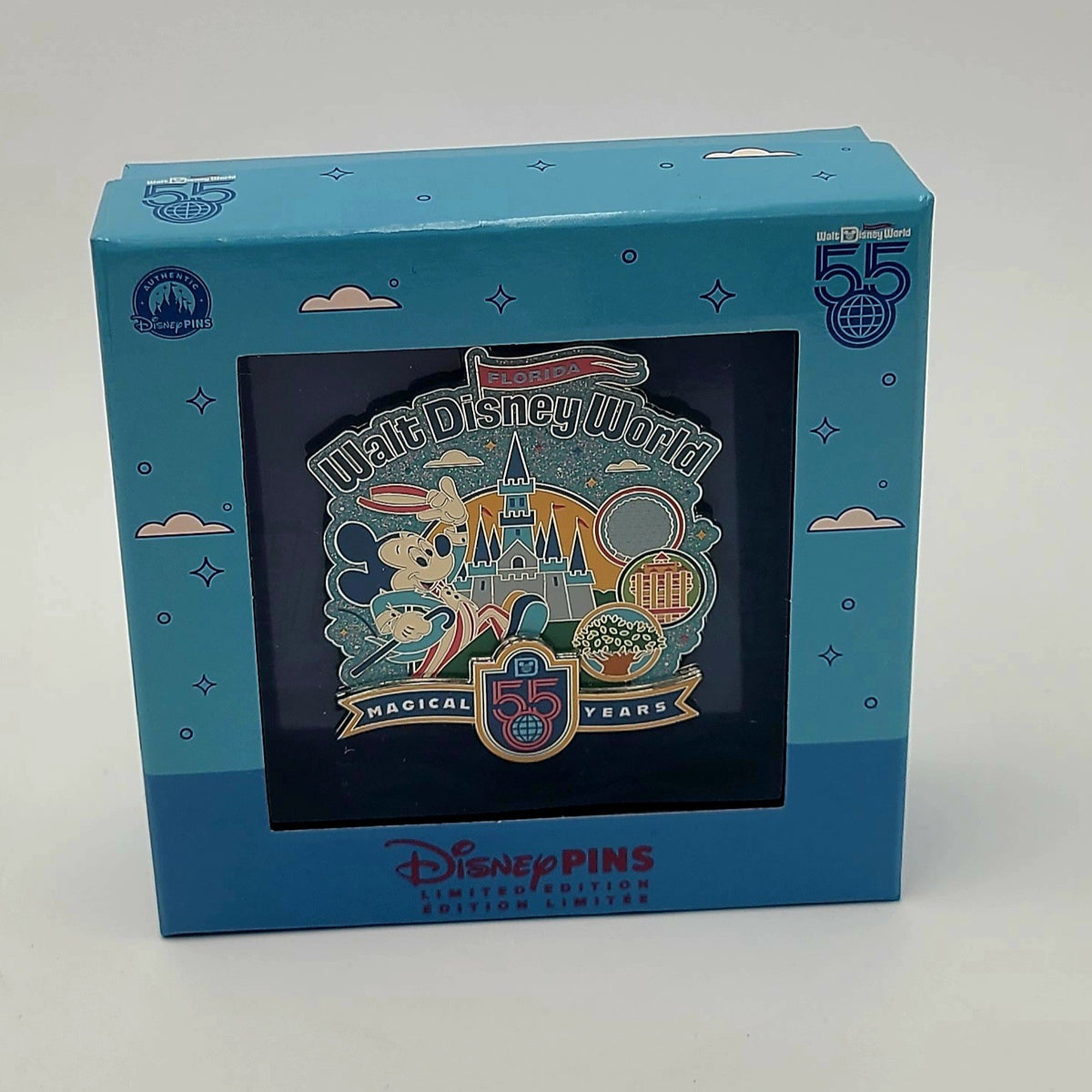 Disney Parks 2026 WDW 55th Anniversary Mickey Mini Jumbo Pin LE 5000 Glitter NEW