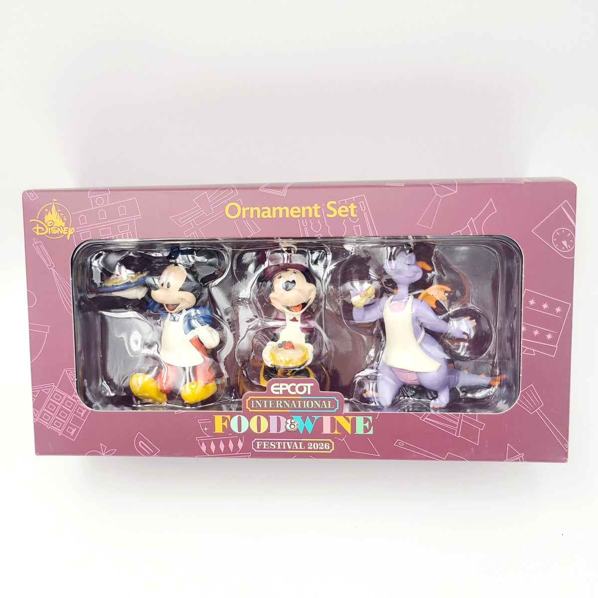 2026 Disney Parks Epcot Food & Wine Mickey Minnie Figment 3 Pc Ornament Set New
