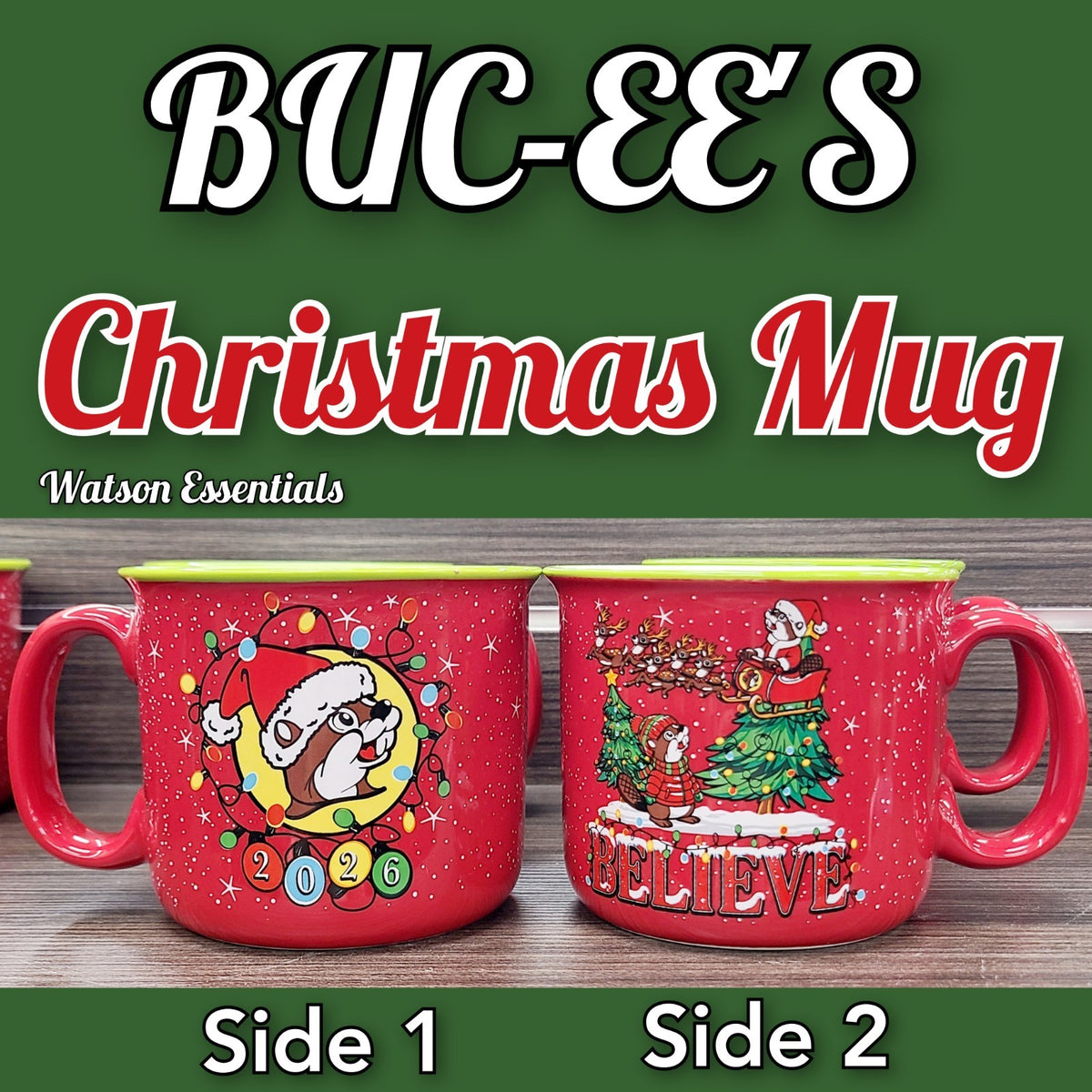 2026 Buc-ee's Beaver Red Ceramic Coffee Mug Christmas Holiday Believe 12oz Bucee