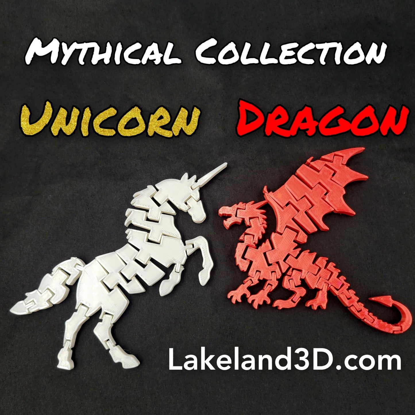 *Unicorn & Dragon* 3D Printed Flexi Fidget Toy Decor Gift Decoration Lakeland3D