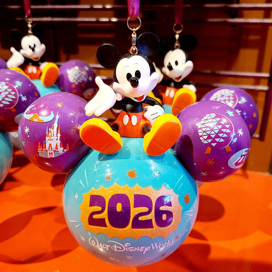 2026 Walt Disney World Parks Mickey Mouse Glass Ball Christmas Dated Ornament