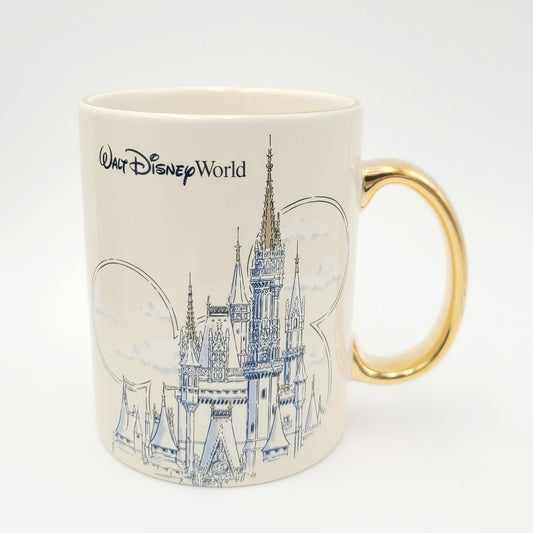 2026 Walt Disney World Parks White Gold Blue Cinderella Castle Coffee Cup Mug
