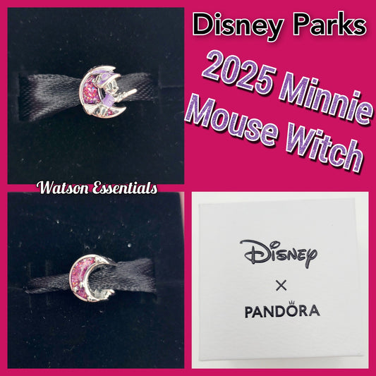 2025 Disney Parks Minnie Mouse Flying Witch Halloween Pandora Charm Glow In Dark