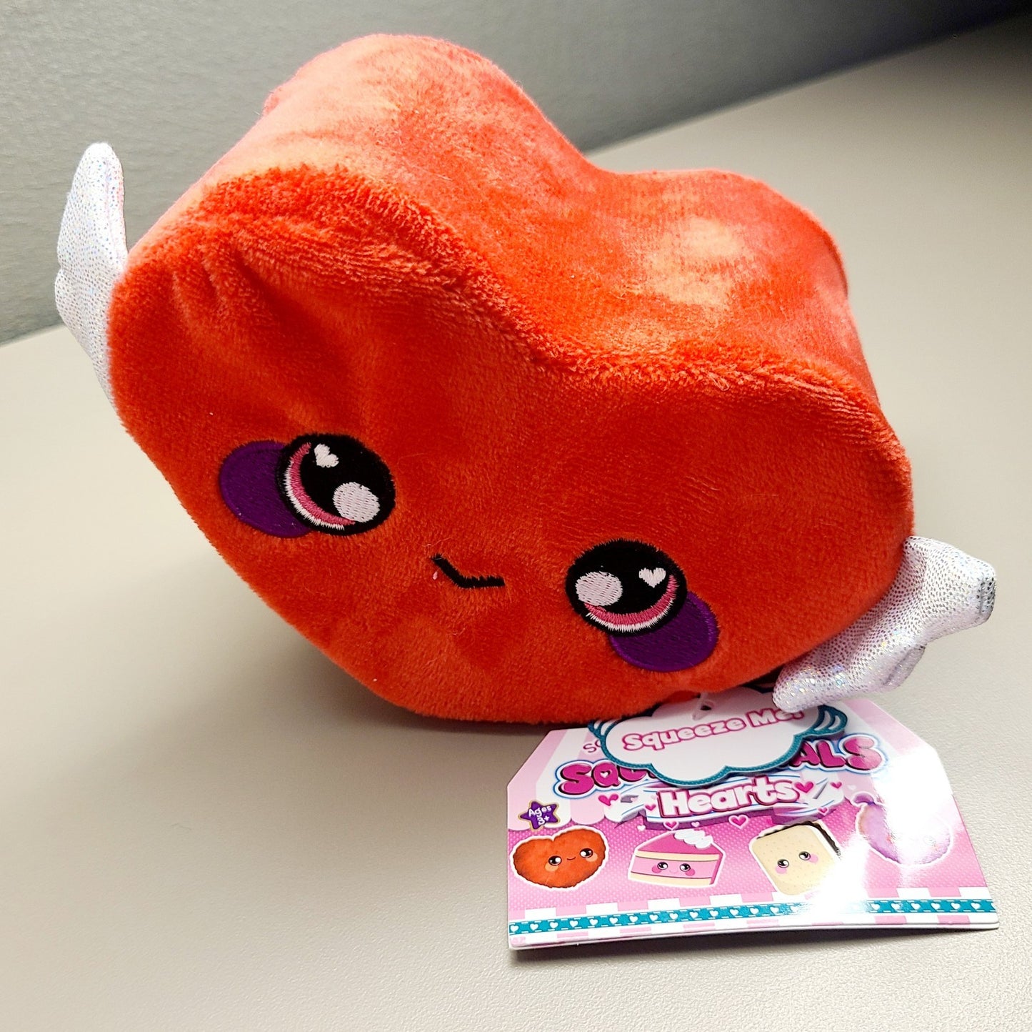 Squeezamals SET Heart Series Pink Furry Plush Unicorn Horn Red With Wings Stress