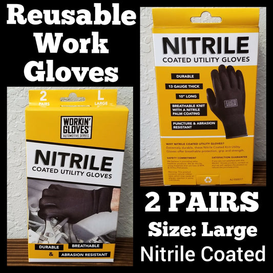 2 PAIRS Large Reusable Breathable Utility Gloves - Working Auto Nitrile Coated