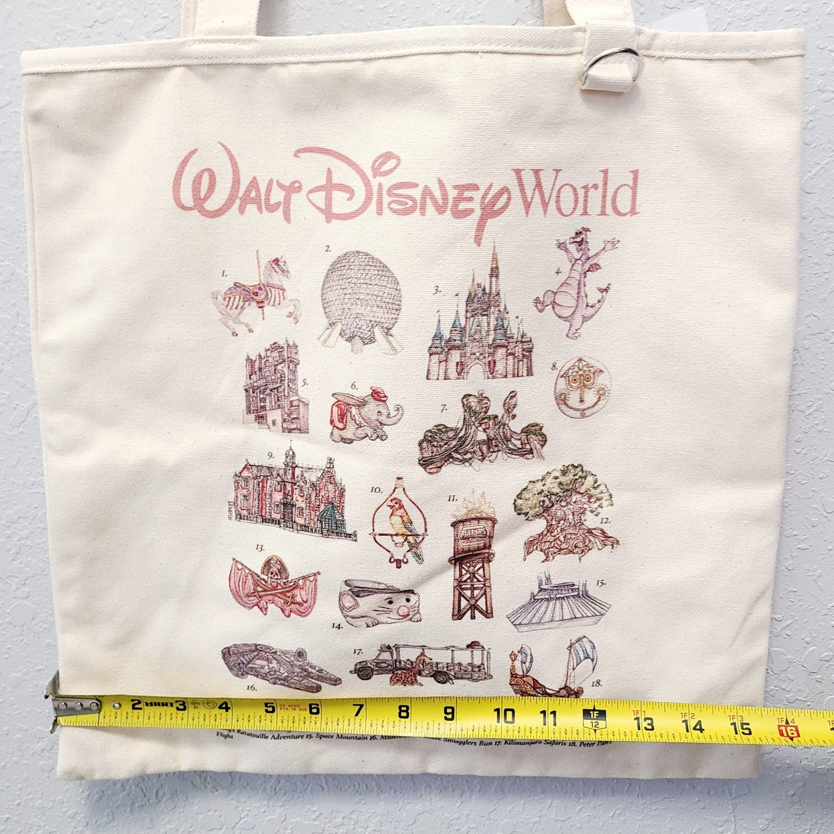 2026 Walt Disney World Parks Icons Canvas Tote Bag Inner Zip Pocket Key Holder